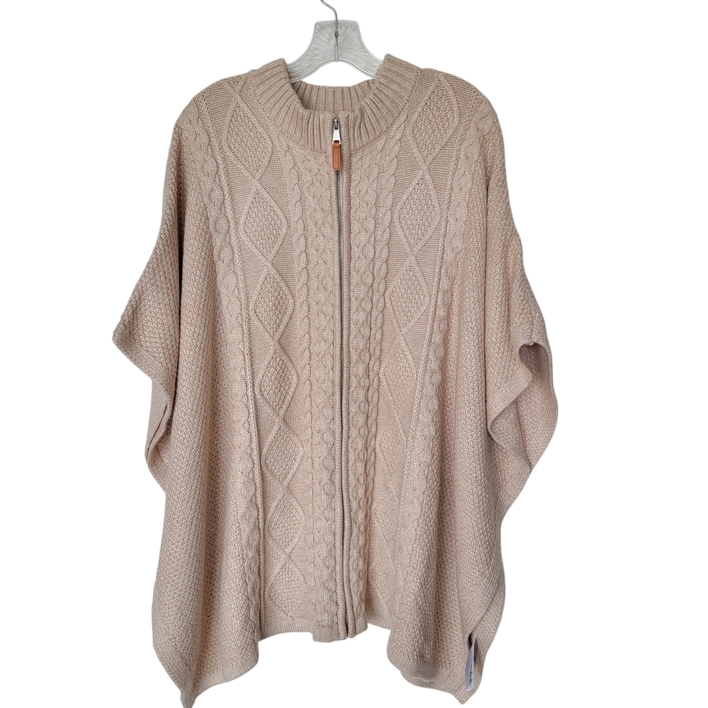 Cupcakes & Cashmere Beige Cable Knit Poncho Granola Indie Soft Capsule Parisian